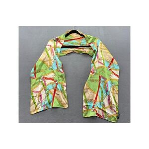 Cejon 100% Silk Scarf Equestrian Belt Chain Print Green Blue Gold Rectangle